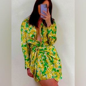 Zara Yellow/Green Pareo Printed Mini Wrap Dress